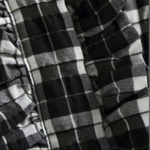 GANNI NWT Seersucker Checkered Tuxedo Ruffle Front Top Blouse 36 4 Black White - Picture 5 of 9